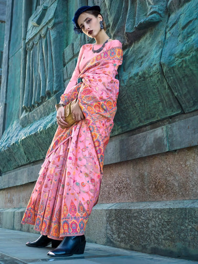 Bewitching Baby Pink Weaving Organza Event Wear Saree With Blouse